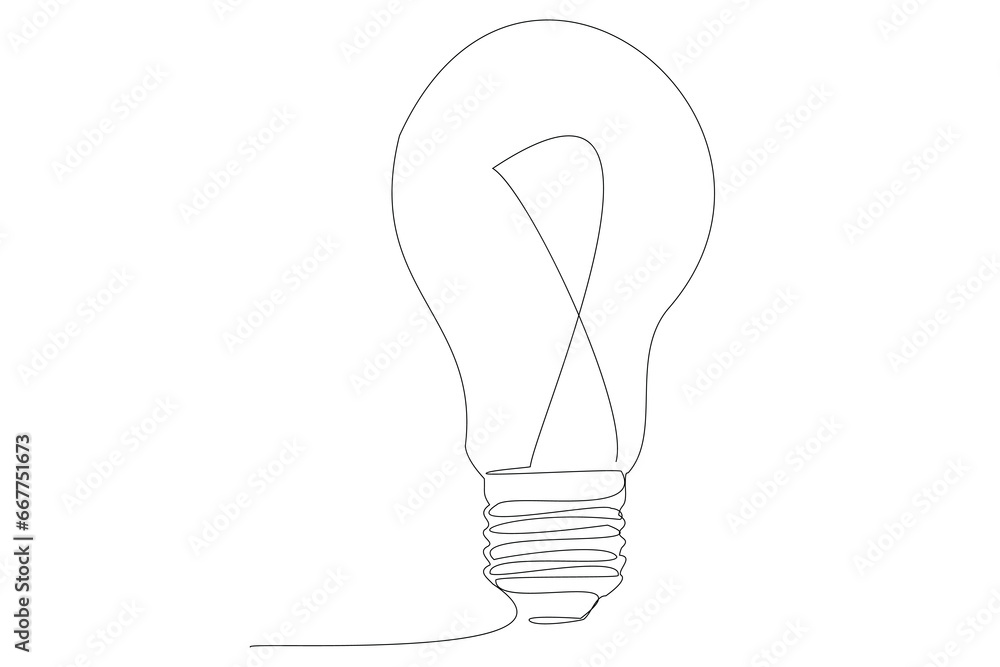 One continuous line drawing of light bulb