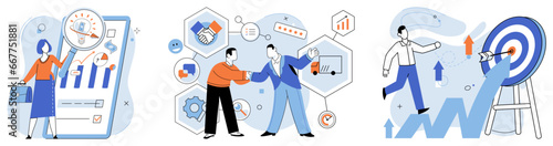 Business manage. Vector illustration. Leading by example is hallmark successful managers Effective control systems ensure adherence to business objectives The influence managers extends beyond
