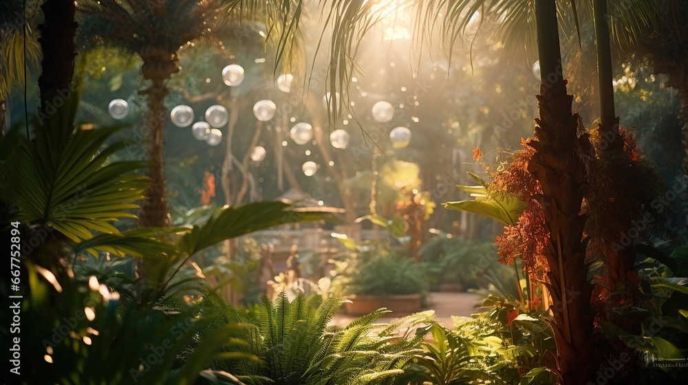 Fototapeta premium Light morning in the palm garden.