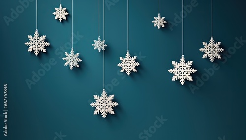 Christmas Background With Paper Cut Snowflake Hanging Snowflake Decoration. Winter Wallpaper. Snow Backdrop. Illustration