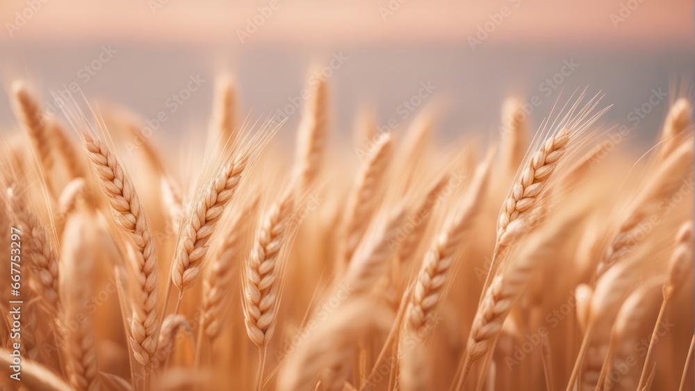 Shallow depth of field on wheat ears isolated pastel background Shallow depth of field on wheat ears isolated pastel background