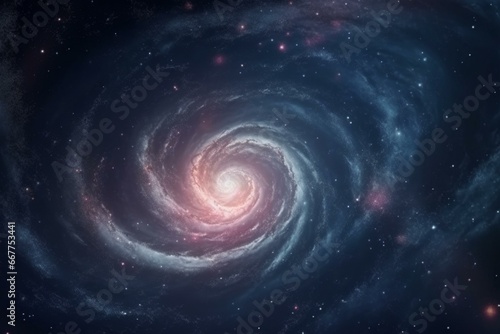 Spiral galaxy science fiction background in infinite deep space. Generative AI