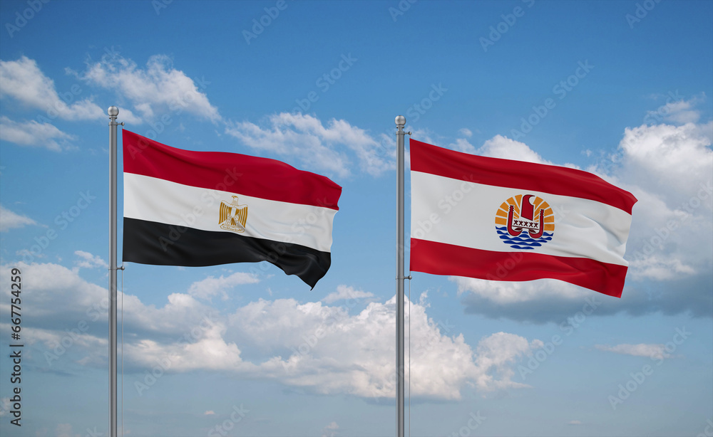 Egypt and French Polynesia flags, country relationship concept Egypt and French Polynesia flags, country relationship concept