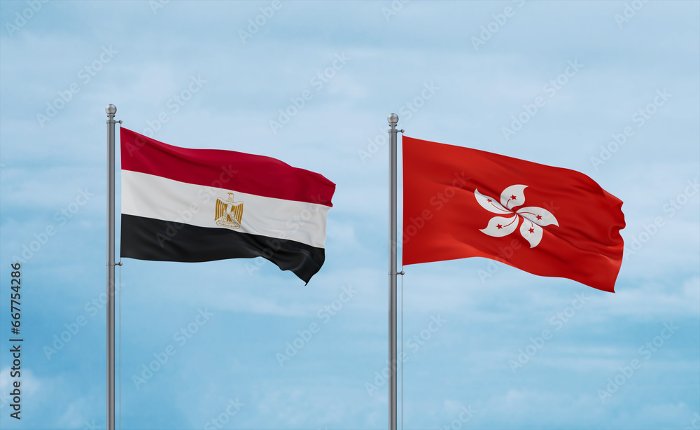 Hong Kong and Egypt flags, country relationship concept Hong Kong and Egypt flags, country relationship concept