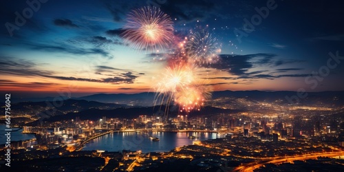 Fireworks Illuminating City Skyline