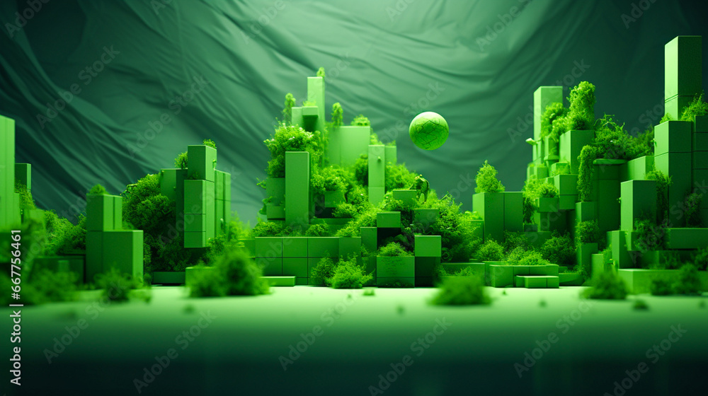 3D natural green geometry background, For art texture, presentation design or web design and web background. Generative AI.