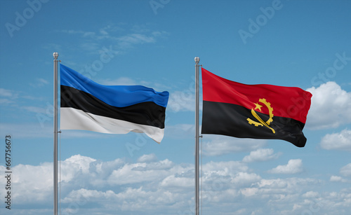 Estonia and Angola national flags, country relationship concept