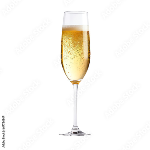 A glass of champagne on a white background, the concept of Christmas and New Year