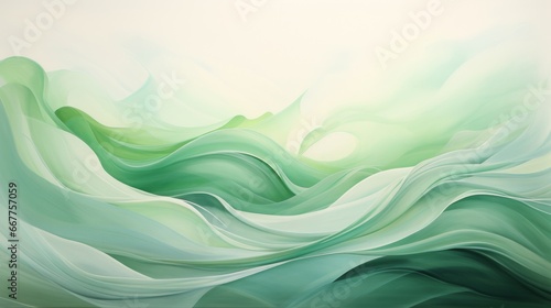Abstract background with green waves and landscape painting