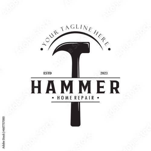 retro vintage crossed hammer and nail logo for home repair services, carpentry, badges, builders, woodworking, construction, vector