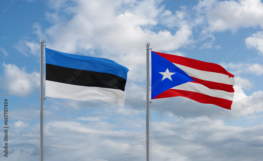 Puerto Rico and Estonia flags, country relationship concept