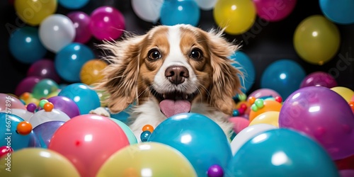 Cute Dog Celebrating Colorful Party © Meow Creations