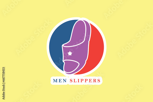 Men Footwear Single Slipper Shoe Sticker design vector. Men fashion object icon concept. Boys Outdoor shoe sticker vector design. Flip flop icon or Slipper logo design.