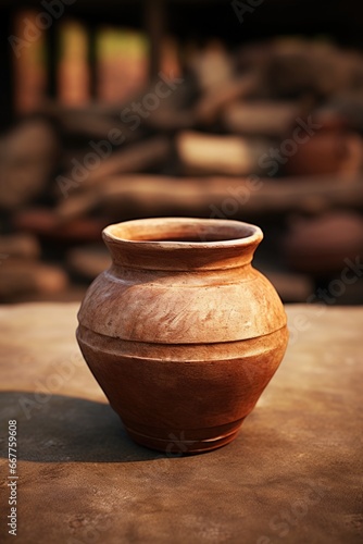 A brown vase sitting on top of a table. This image can be used for home decor, interior design, or floral arrangements.