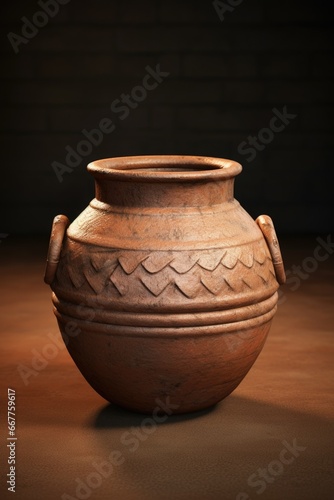 A brown vase sitting on top of a wooden table. Suitable for home decor or interior design themes.