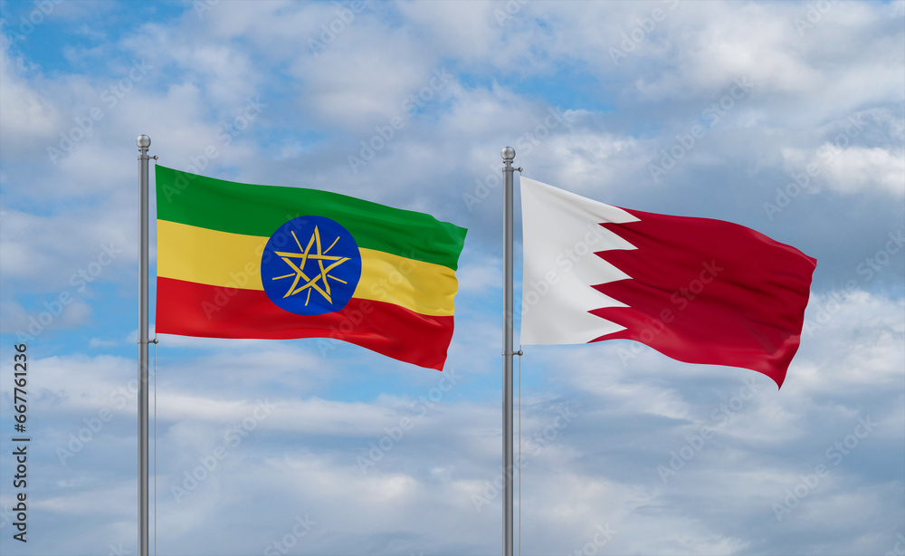 Bahrain and Ethiopia flags, country relationship concept Bahrain and Ethiopia flags, country relationship concept