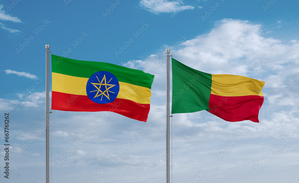 Benin and Ethiopia flags, country relationship concept Benin and Ethiopia flags, country relationship concept