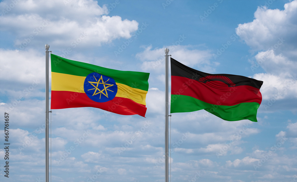Malawi and Ethiopia flags, country relationship concept Malawi and Ethiopia flags, country relationship concept