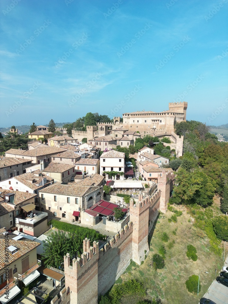 gradara, medieval town, italy aerial view
