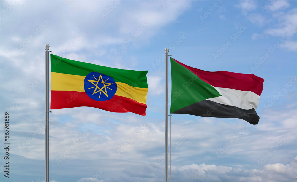 Sudan and Ethiopia flags, country relationship concept Sudan and Ethiopia flags, country relationship concept