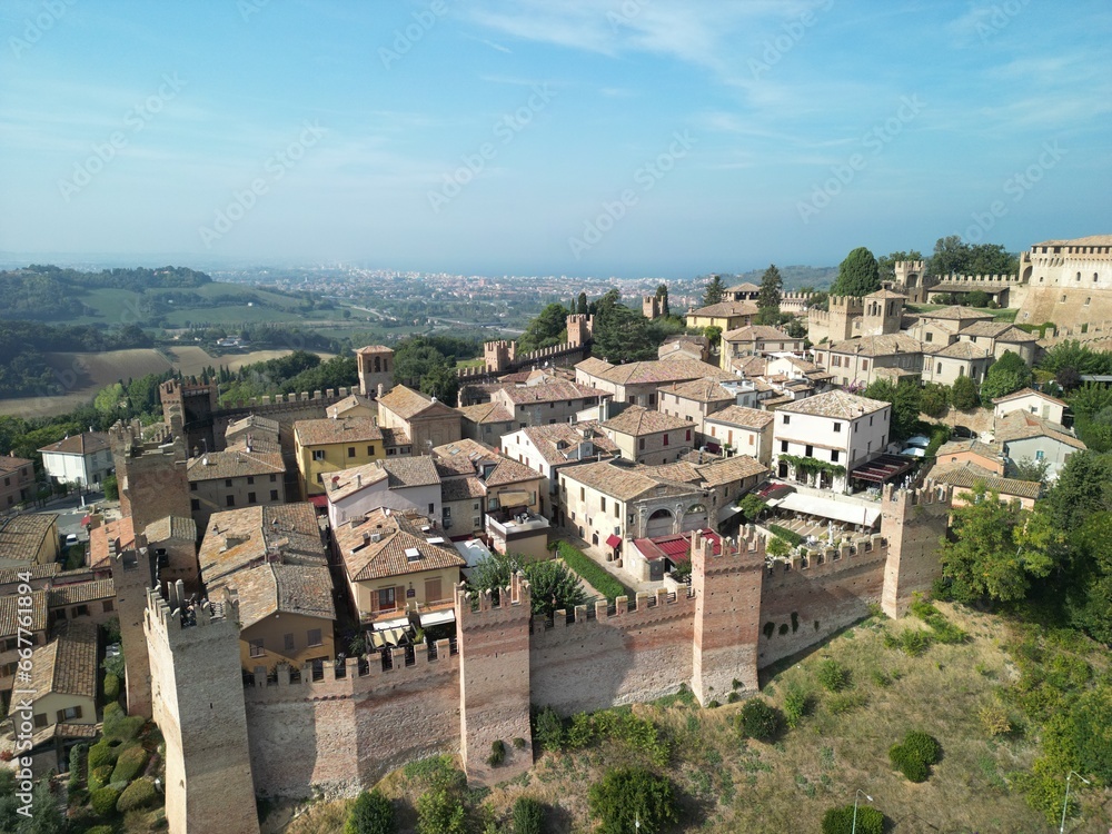 gradara, medieval town, italy aerial view