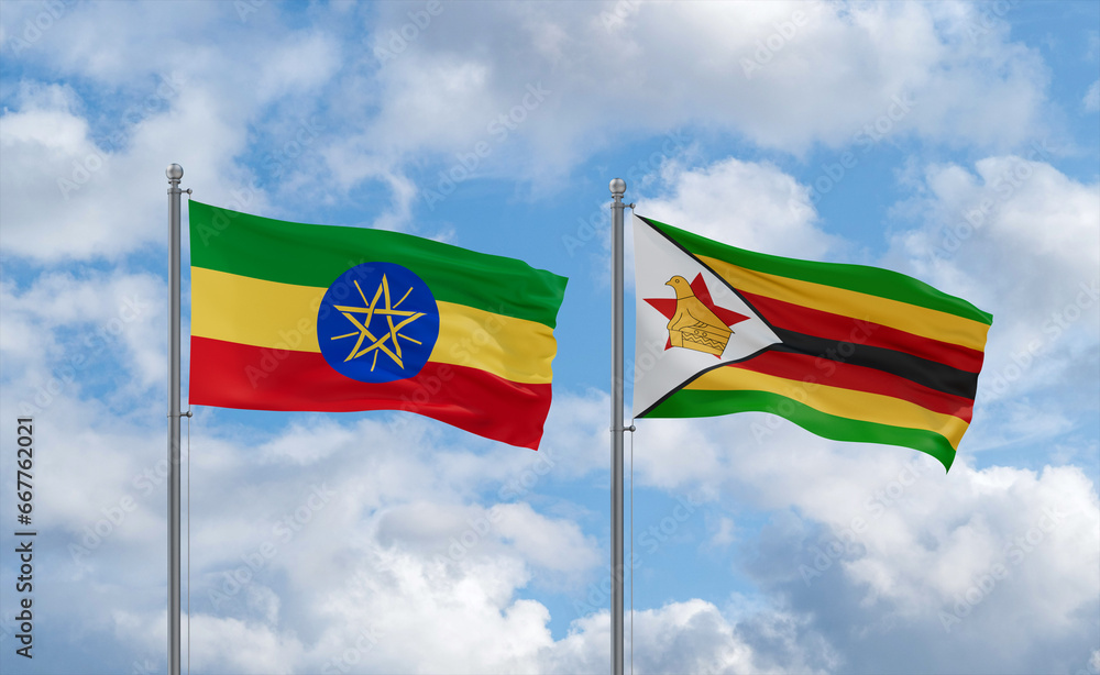 Zimbabwe and Ethiopia flags, country relationship concept Zimbabwe and Ethiopia flags, country relationship concept