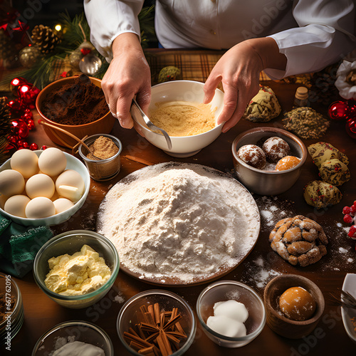 Photograph hands in action mixing cake batter, decorating Christmas cookies or rolling chocolate truffles.