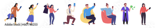 People with smartphone. Vector illustration. The concept people with smartphones symbolizes interconnectedness modern society Smartphones provide means for people to communicate and foster social