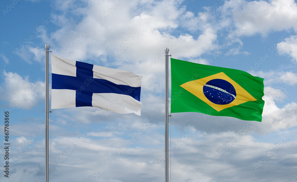 Finland and Brazil flags, country relationship concept Finland and Brazil flags, country relationship concept