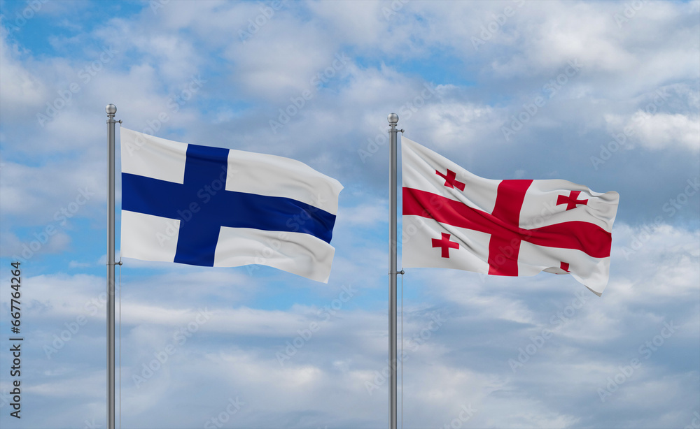 Georgia and Finland flags, country relationship concept