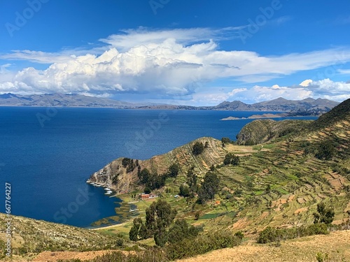 Titicaca lake island of the Sun Isla del Sol Bolivia amazing landscape.