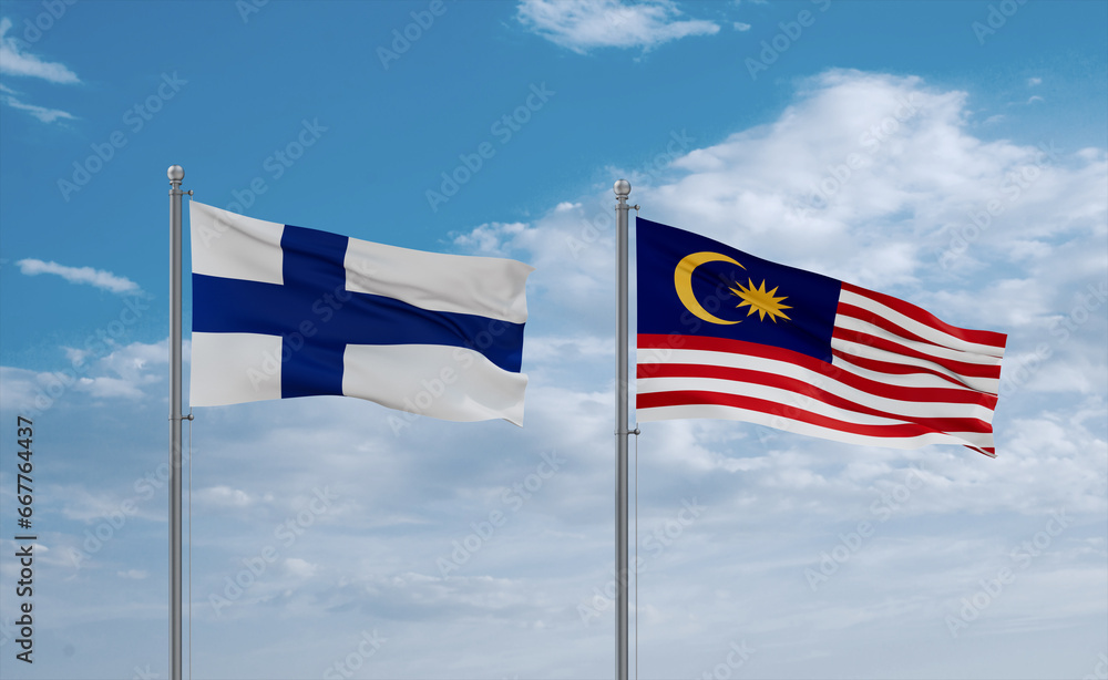 Malaysia and Finland flags, country relationship concept