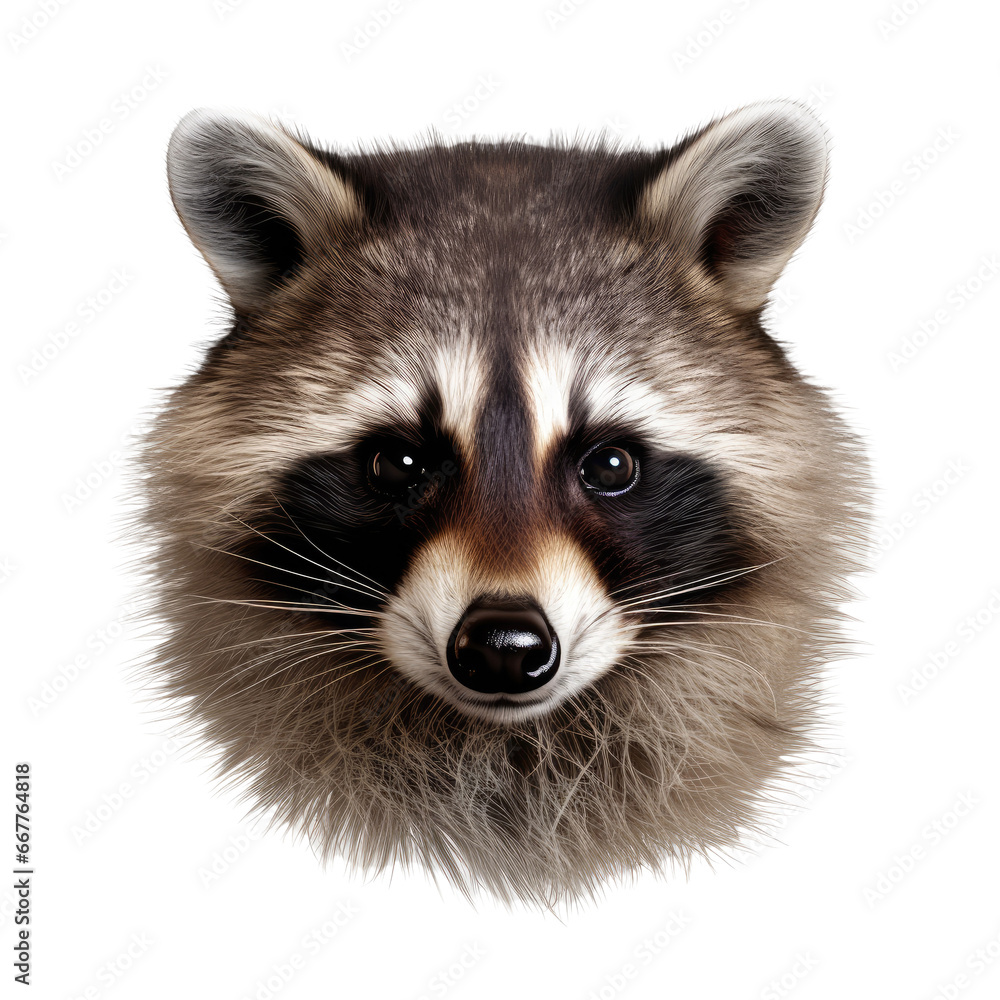 Raccoon face shot isolated on transparent background