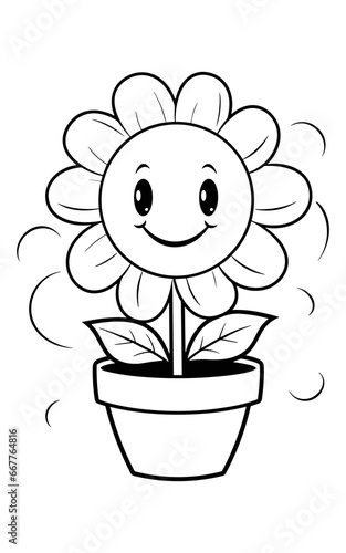 Happy Flower in a Pot - Coloring Book for Kids