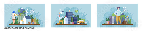 Nature pollution. Vector illustration. Living in unhealthy environment can have long-term consequences on human well-being Unclean surroundings contribute to spread diseases and nature pollution