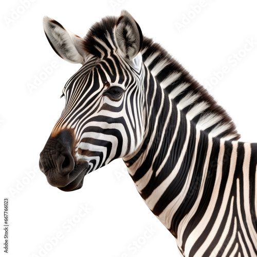 Zebra face shot isolated on transparent background