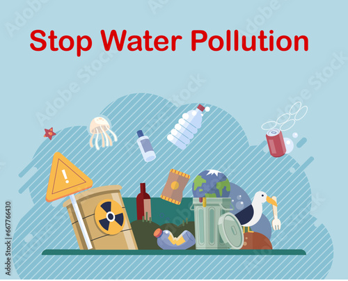 Water pollution. Vector illustration. The water pollution metaphor highlights widespread and invisible nature water contamination Nature provides us with valuable resources and services