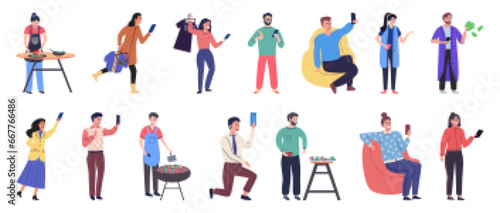 People with smartphone. Vector illustration. Smartphones provide means for people to communicate and foster social relationships Cellphones have revolutionized communication and telephony for people
