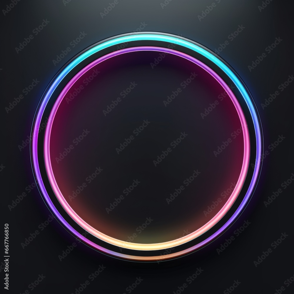 Colorful Glossy Surface Minimalistic Round Picture Frame. Minimalistic Ring with Realistic Texture. Square Digital Illustration. Ai Generated Empty Circle on Black Background.