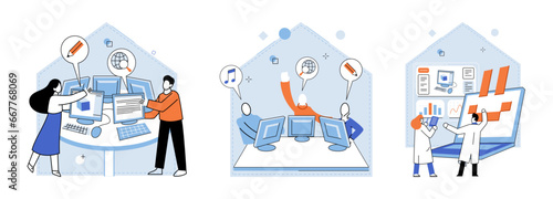 Computer lab. Vector illustration. The computer lab metaphor represents space for learning, experimentation, and growth Futuristic innovation in technology is shaping future multiple industries