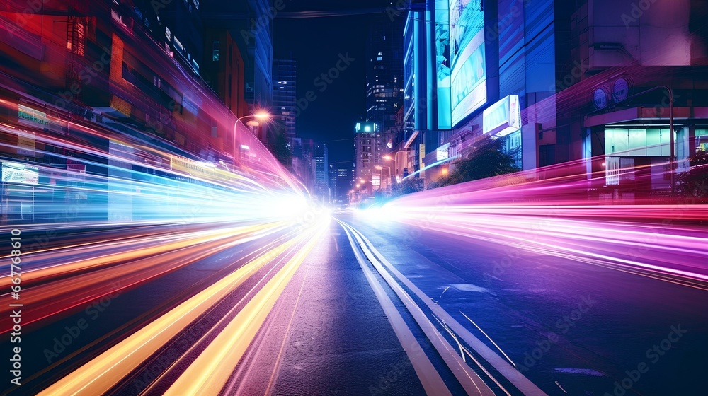 beautiful movement of taillights of cars speeding down the city streets at night, dynamic night scene of the city. generative AI beautiful movement of taillights of cars speeding down the city streets at night, dynamic night scene of the city. generative AI