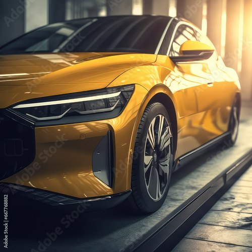 Yellow car, electric vehicle concept. Generative AI