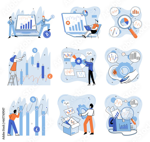 Crypto market. Vector illustration. Crypto currencies are digital assets utilize cryptographic technology for secure transactions Business ventures in crypto industry require deep understanding