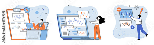 Data analysis. Vector illustration. Data driven solutions provide businesses with actionable insights to drive growth Statistics play vital role in data analysis, providing quantitative measures