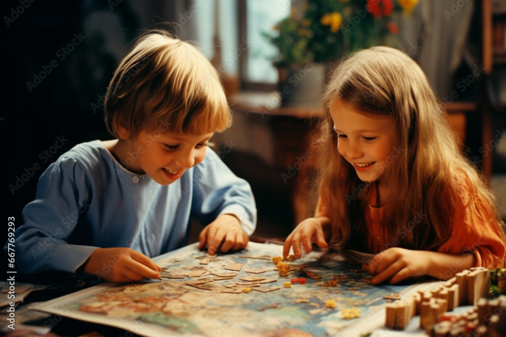 Fototapeta premium Children playing in toys in kindergarden