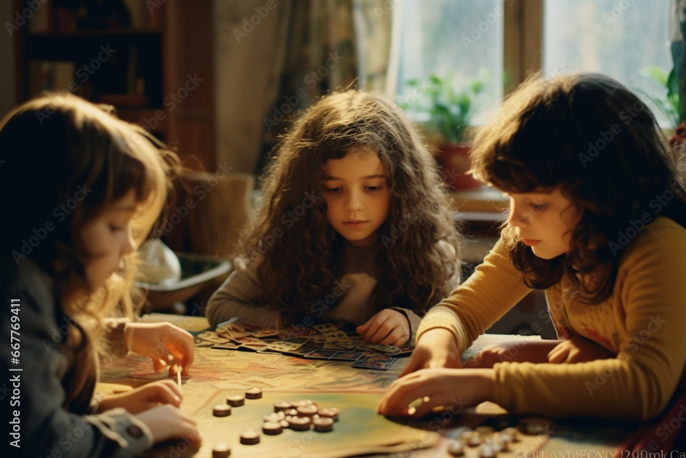 Fototapeta premium Children playing in toys in kindergarten