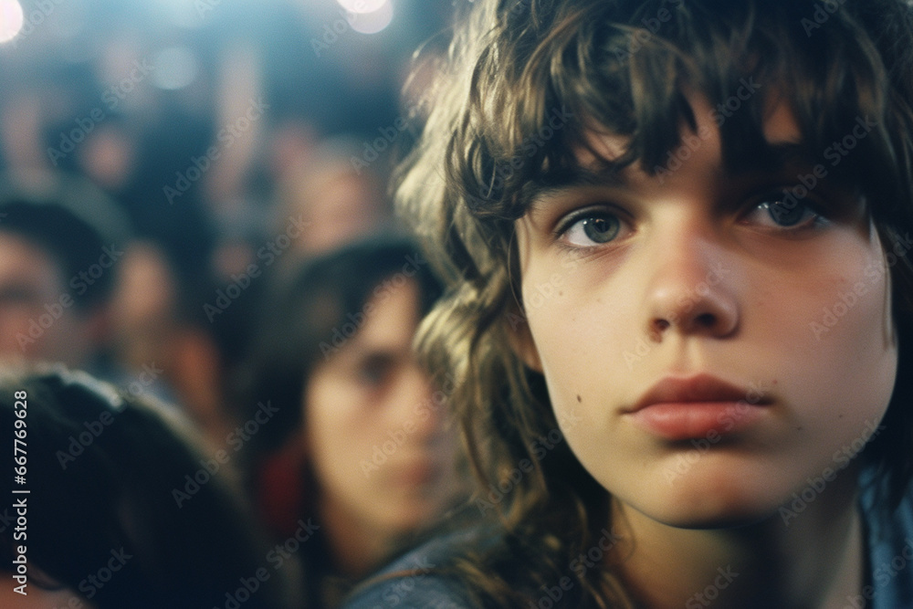 Closeup view on young boy face and eyes