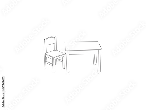 Modern study table and chair Set  study chair and table line icon  vector.