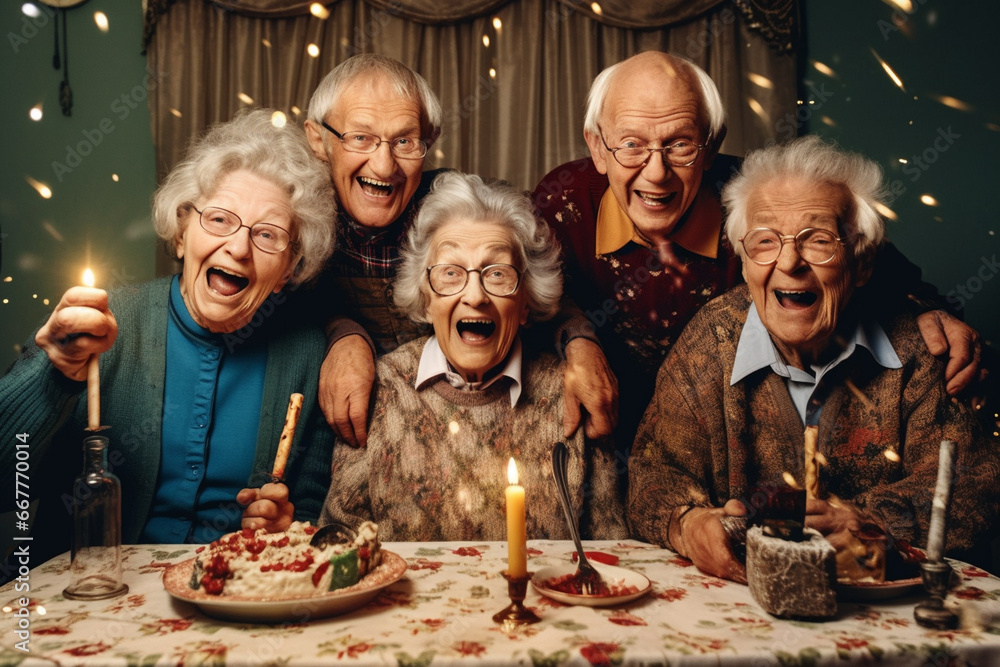 Group of happy aged people together at Christmas