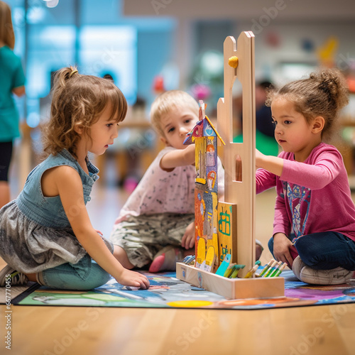 Children playing in toys in kindergarten